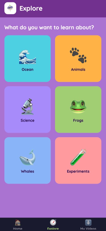 Explore screen: pick a topic by picture